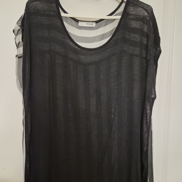 H&M Black Sheer Striped Short Sleeve Top - Picture 1 of 2